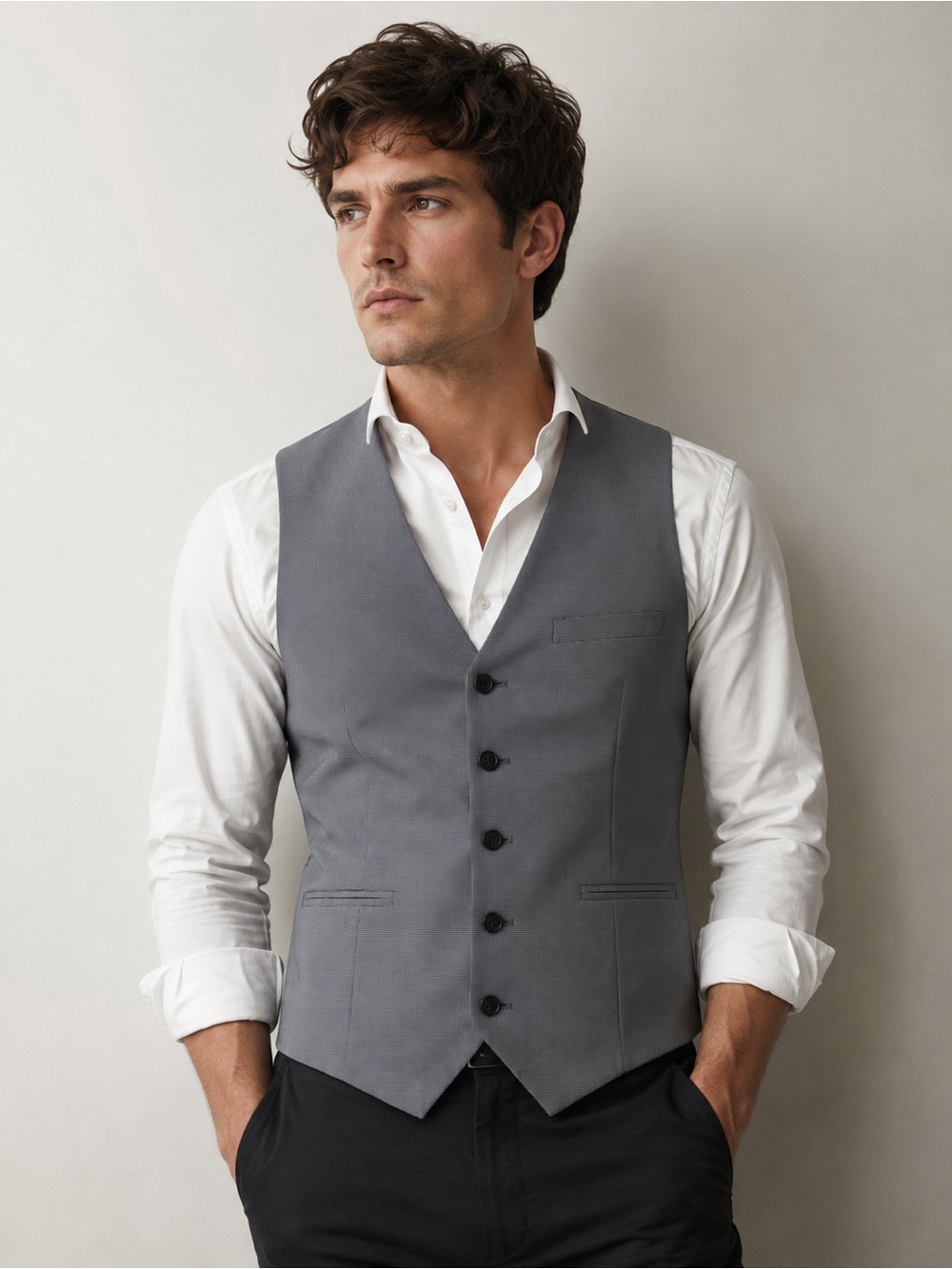 Topman Grey Micro Houndstooth Suit Vest Waistcoat US 36 Screen Worn The Boys